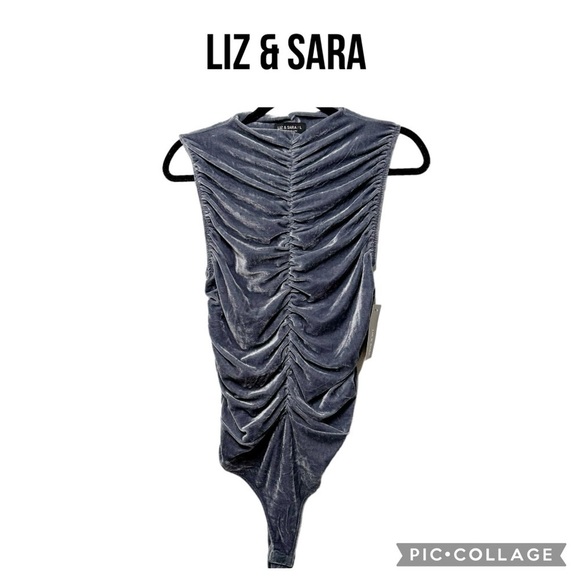 Mauve Liz & Sara Sleeveless Velour velvet ruched gray Bodysuit Size L NWT - Picture 1 of 8